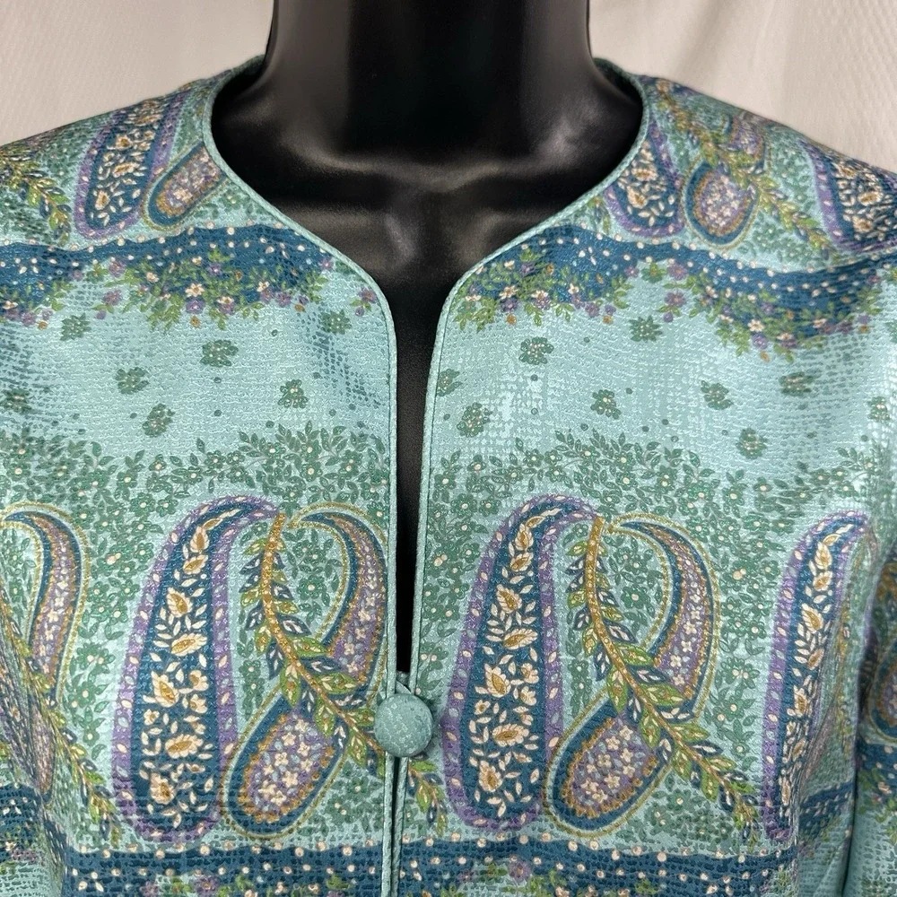 Adrianna Papell Women's Blue Paisley Silk Blazer Jacket Size 8 Teal Jacket - Picture 3 of 5